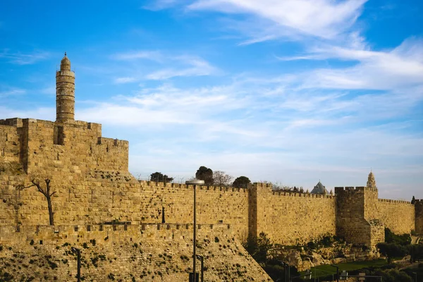 Davidturm Und Stadtmauern Jerusalem Israel — Stockfoto