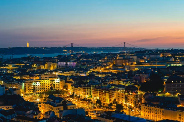 Lisboa Por Noche Capital Portugal Por Río Tajo — Foto de Stock