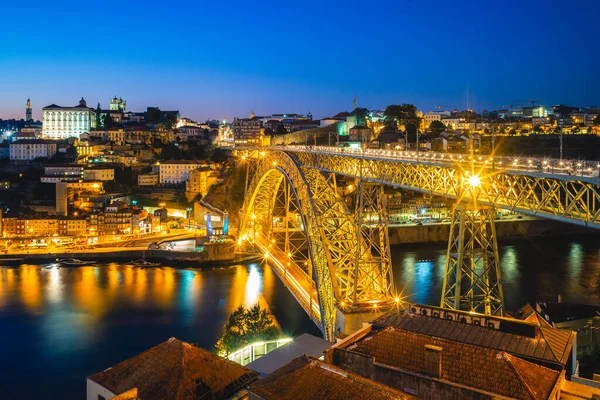Dom Luiz Bron Över Floden Douro Vid Porto Portugal Natten — Stockfoto
