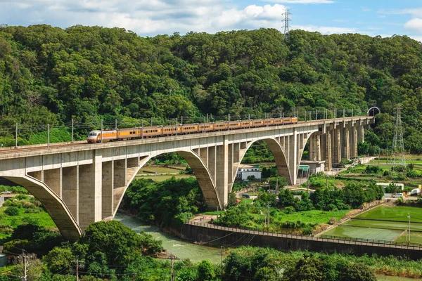 Ein Zug Überquert Eine Bogenbrücke Miaoli Taiwan — Stockfoto