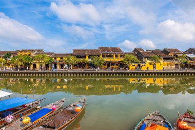 Hoi 'nin nehir kıyısının manzarası Vietnam' da eski bir kasaba, bir unesco miras alanı