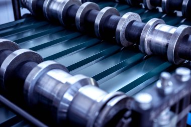 Modern metal fabrikasında metal levha oluşturma makinesi.