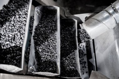 Modern fabrikada kavrulmuş ayçekirdeği ekipmanı.