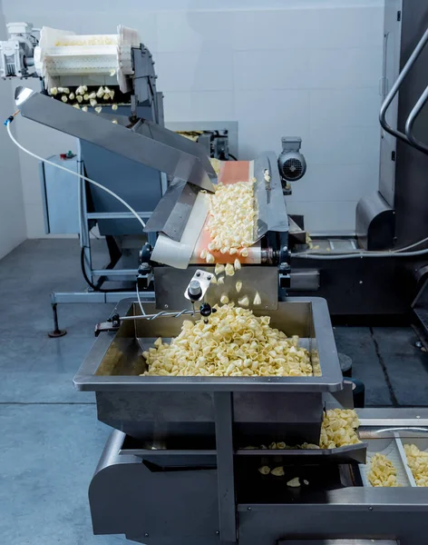 現代の工場で軽食やチップをフライパンのためのコンベヤライン — ストック写真