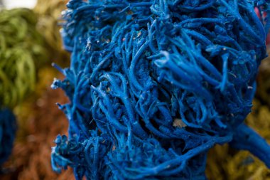 Dekoratif toplara dönüşmüş renkli kurutulmuş yosun.