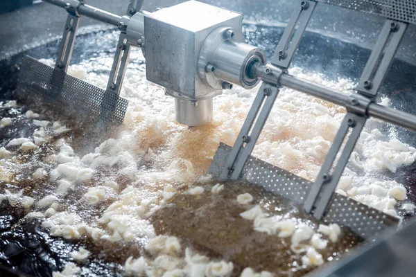 Transportlijn voor het bakken van snacks en chips in een moderne fabriek — Stockfoto