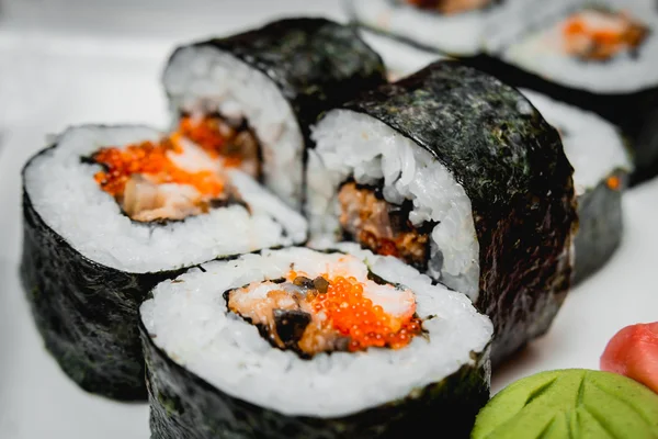 Sushi on white plate — Stock Photo, Image