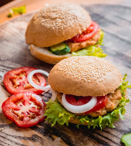 Beautiful big hamburger with vegetables