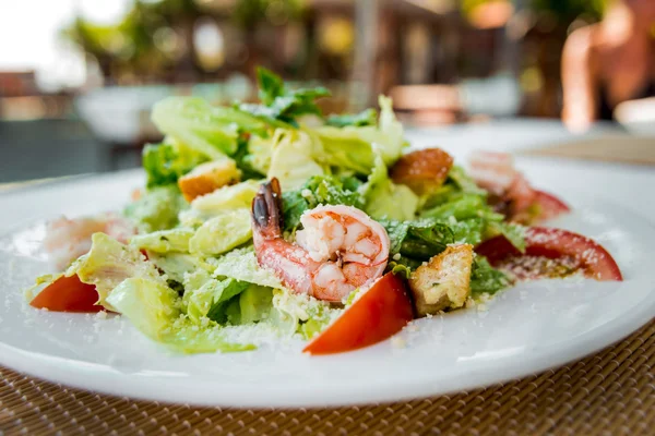 Salada de frutos do mar frescos com camarão e legumes — Fotografia de Stock