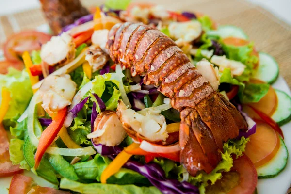 Красный лобстер с салатом из морепродуктов — стоковое фото