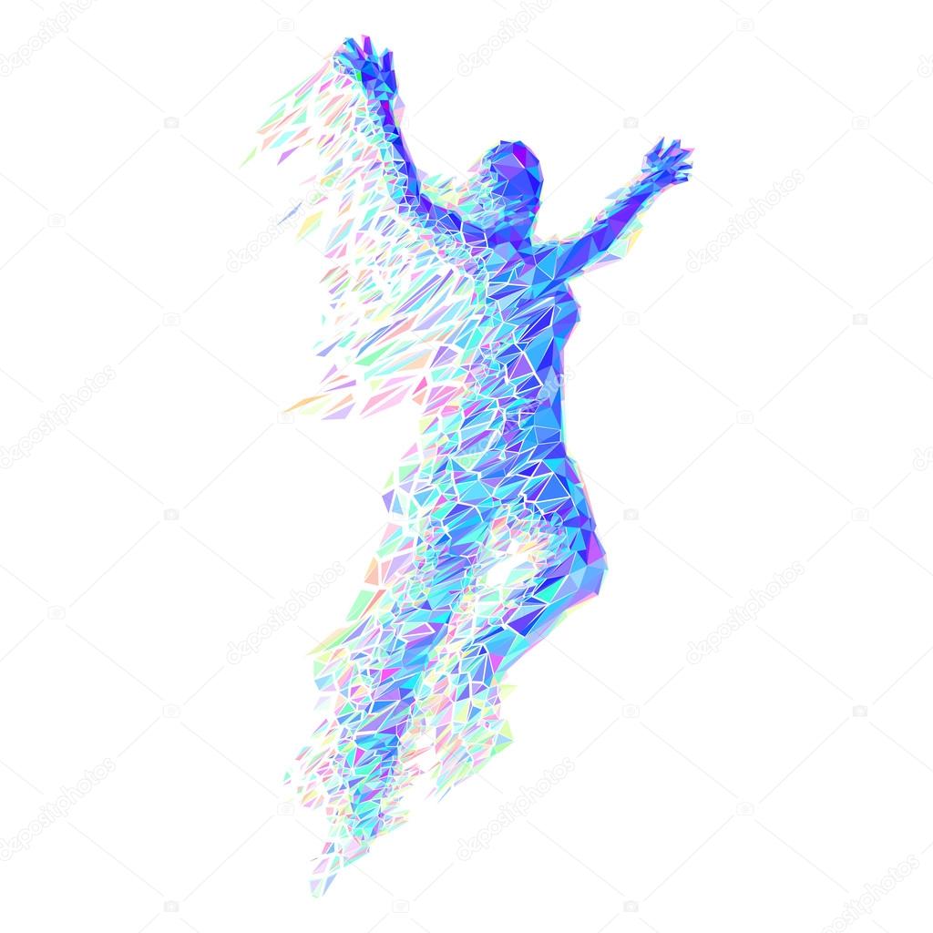 Jumping Woman From Color Triangles on White