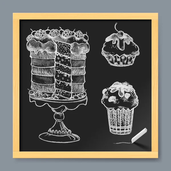手绘套的蛋糕上黑板背景 — 图库矢量图片