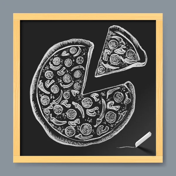 Ręcznie rysowane Pizza z składników na tablica tło — Wektor stockowy