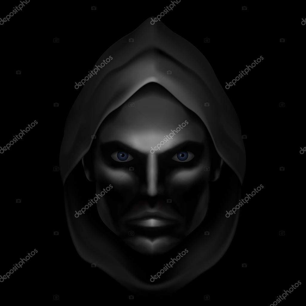 Serious Male Face Logo Template. Monk Shadowed Face under the Hood