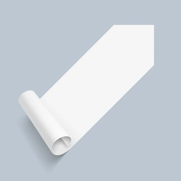 Abbildung eines weißen Papieraufklebers mit Scrollkegel auf blauem Papier — Stockvektor