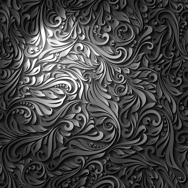 Patrón de vid floral negro abstracto sin costuras con efecto Ligh — Archivo Imágenes Vectoriales