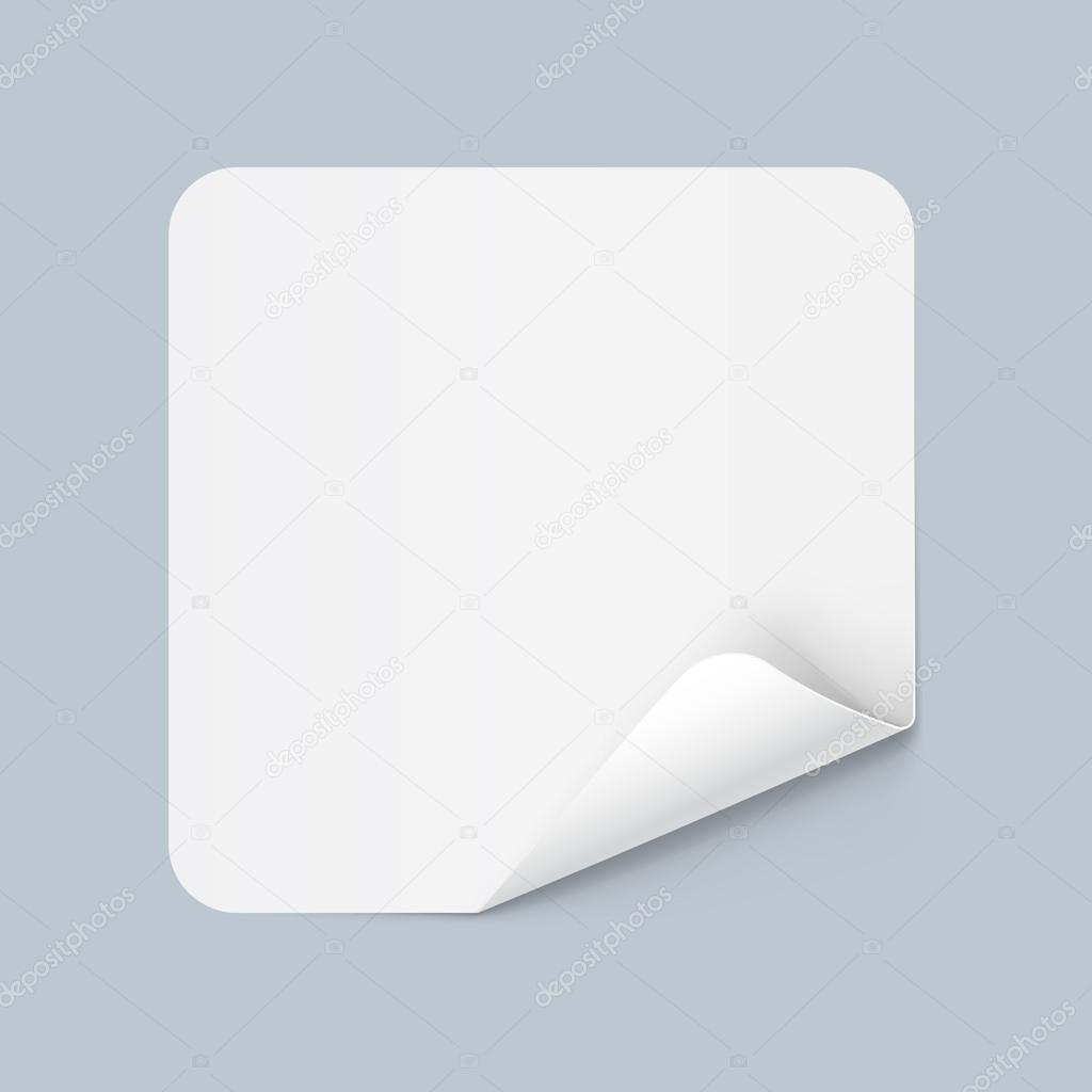 Illustration of White Paper Sticker with Shadow on Blue