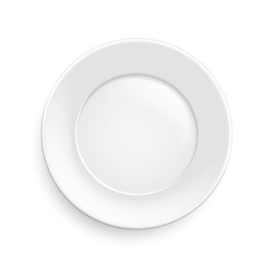 Beyaz arka plan üzerinde boş klasik beyaz tabak. Yukarıdan görüntülemek