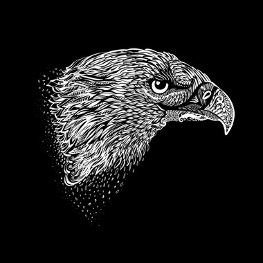 Kartal stilize başkanı. El çekilmiş siyah beyaz Doodle illüstrasyon