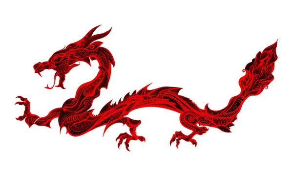 Doodle Red Dragon Isolated on White Background — Stock Vector