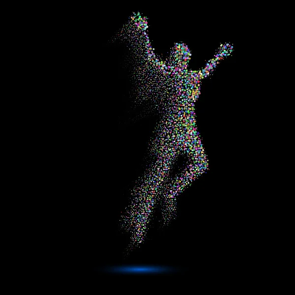 Jumping Woman From Color Dots on Black — Stock Vector