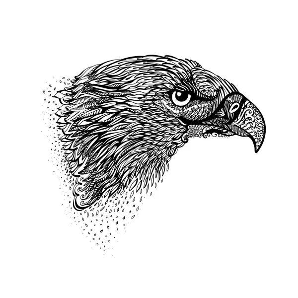 Tête d'aigle stylisée. Illustration de caniche dessinée à la main en noir sur blanc — Image vectorielle