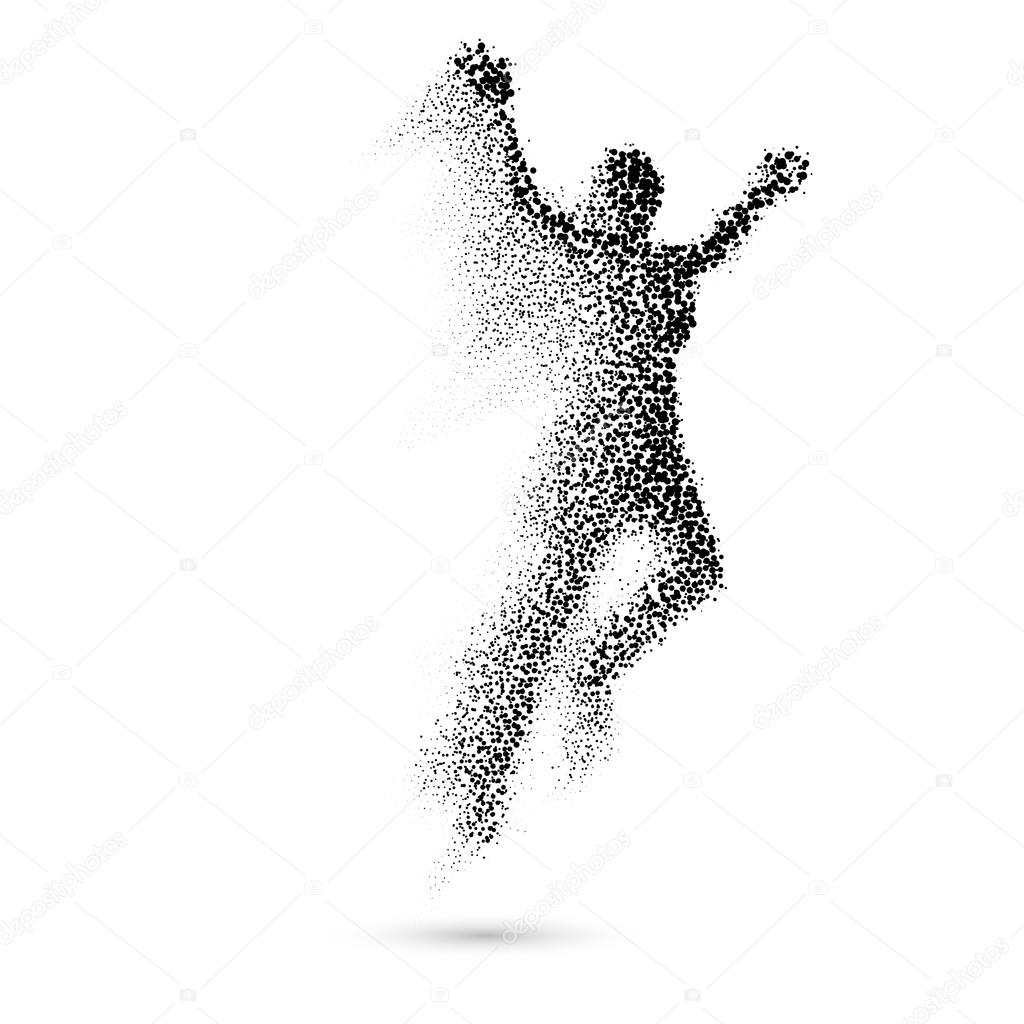 Jumping Woman From in Black Dots on White