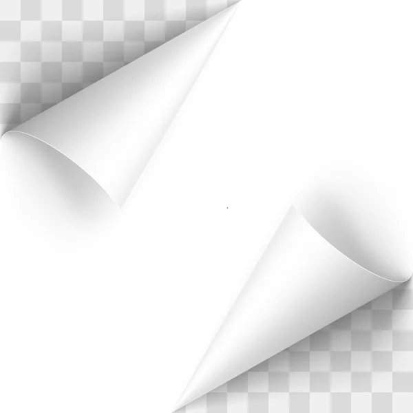 Curled White Papers cantos com fundo transparente — Vetor de Stock