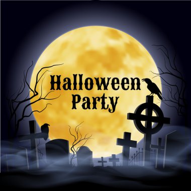 Cadılar Bayramı partisi dolunay altında ürkütücü bir mezarlık üzerinde