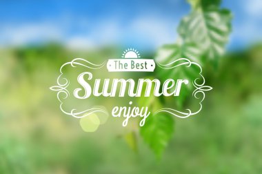 Rectangular summer postcard with green and blue blurred background. clipart