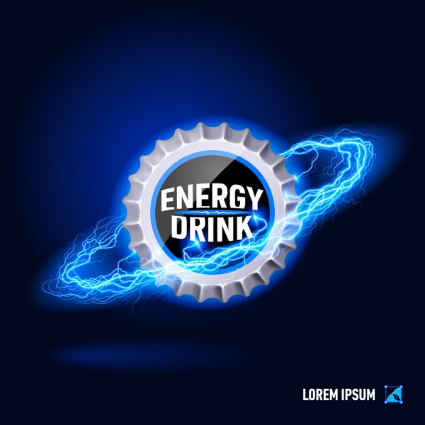 Deckel Energy Drink von einem Strom blauer Energie im Raum umgeben — Stockvektor