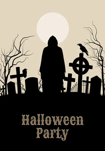 Halloween-Party auf einem gruseligen Friedhof — Stockvektor