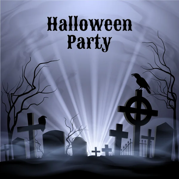Festa di Halloween con luce bianca inquietante su un cimitero spettrale — Vettoriale Stock