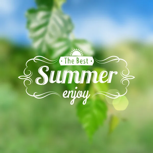 Square summer postcard with green and blue blurred background. — Stock Vector