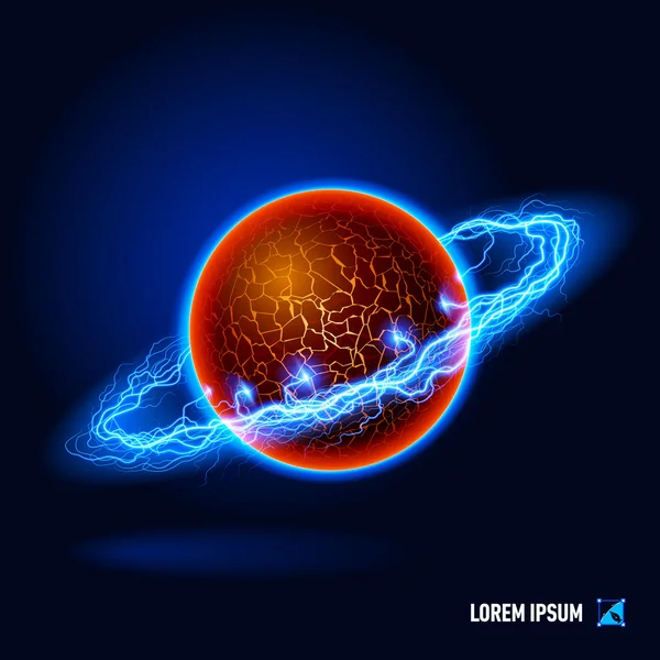 Geschmolzene Kugel umgeben von einem Strom blauer Energie im Raum — Stockvektor