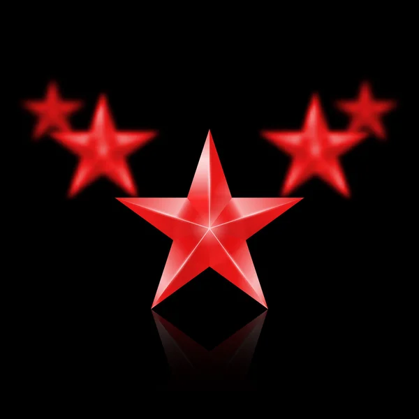 Cinq étoiles rouges en forme de coin sur noir — Image vectorielle