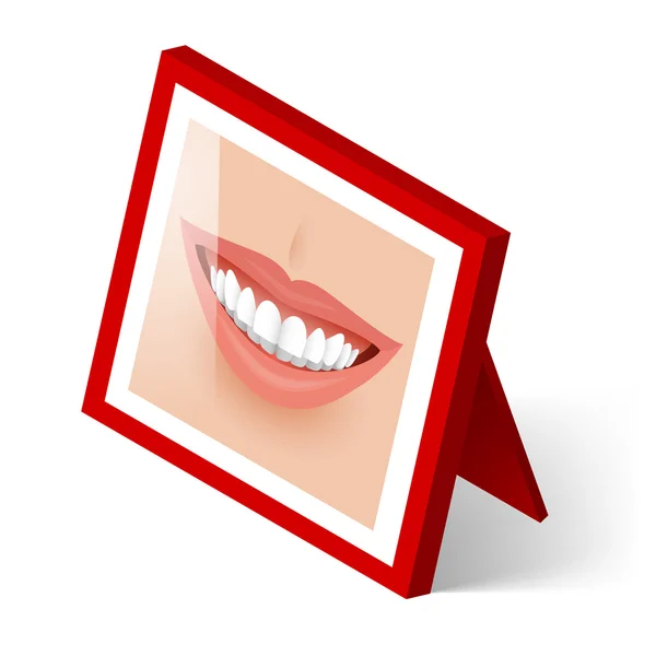 Isometric Red Frame with Smiling Mouth on White — Stock Vector