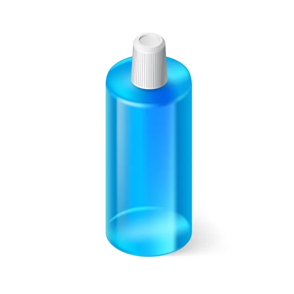 Enkele blauwe fles shampoo op wit — Stockvector