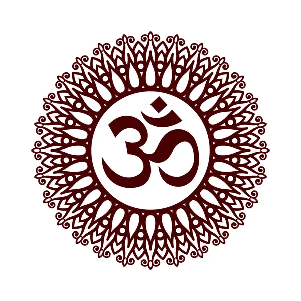 Simbolo di Om, segno di um, con ornamento decorativo indiano Mandala su bianco — Vettoriale Stock