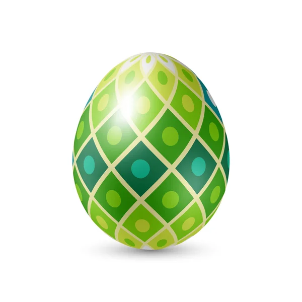 Huevo de Pascua con textura de azulejos verdes abstractos, de pie verticalmente sobre blanco — Vector de stock