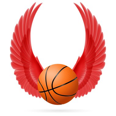 Basketbol beyaz zemin üzerine kırmızı kanatlı