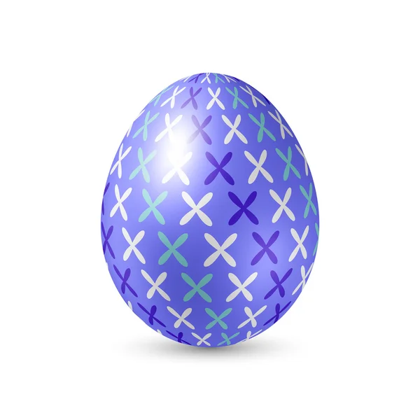 Huevo azul con patrón abstracto, de pie verticalmente sobre fondo blanco — Vector de stock