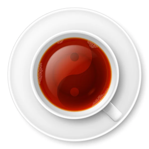 Tasse schwarzer Tee mit traditionellem chinesischen Yin-Yang-Symbol — Stockvektor