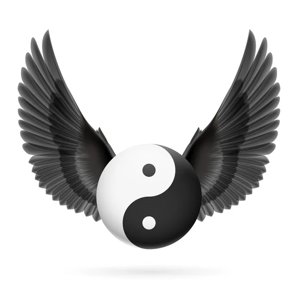 Traditionella kinesiska Yin-Yang symbol med svarta vingar — Stock vektor