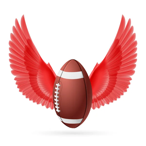 Realistic ball for American football with red wings emblem — Stock Vector