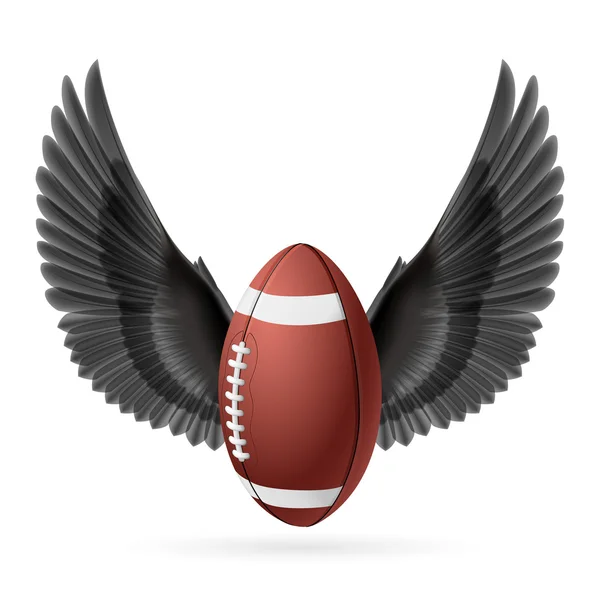 Realistic ball for American football with black wings emblem — Stock Vector