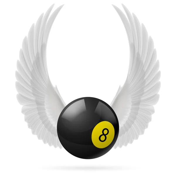 Bílá křídla s černými kulečníková koule na bílém pozadí — Stockový vektor
