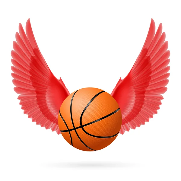 Rote Flügel mit Basketball auf weißem Hintergrund — Stockvektor