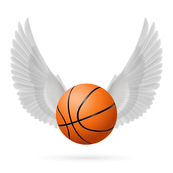 White wings with basketball on the white background — Stock Vector