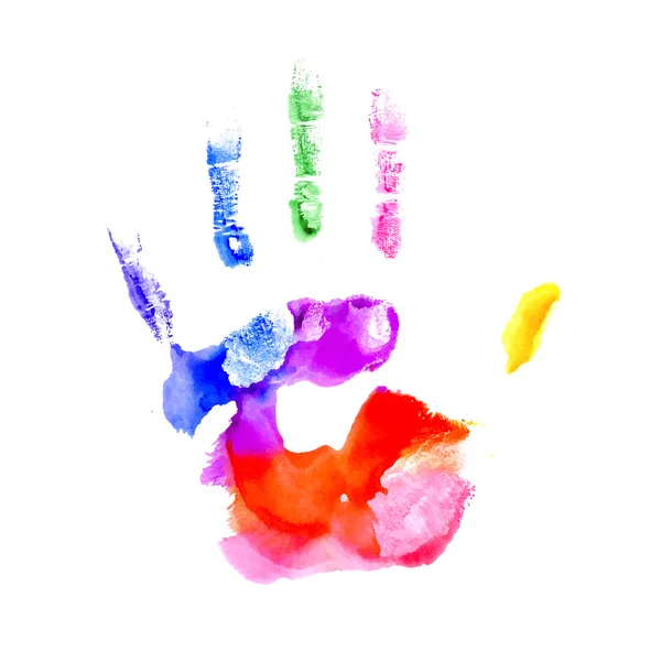 Handprint in vibrant colors of the rainbow — Stock Vector